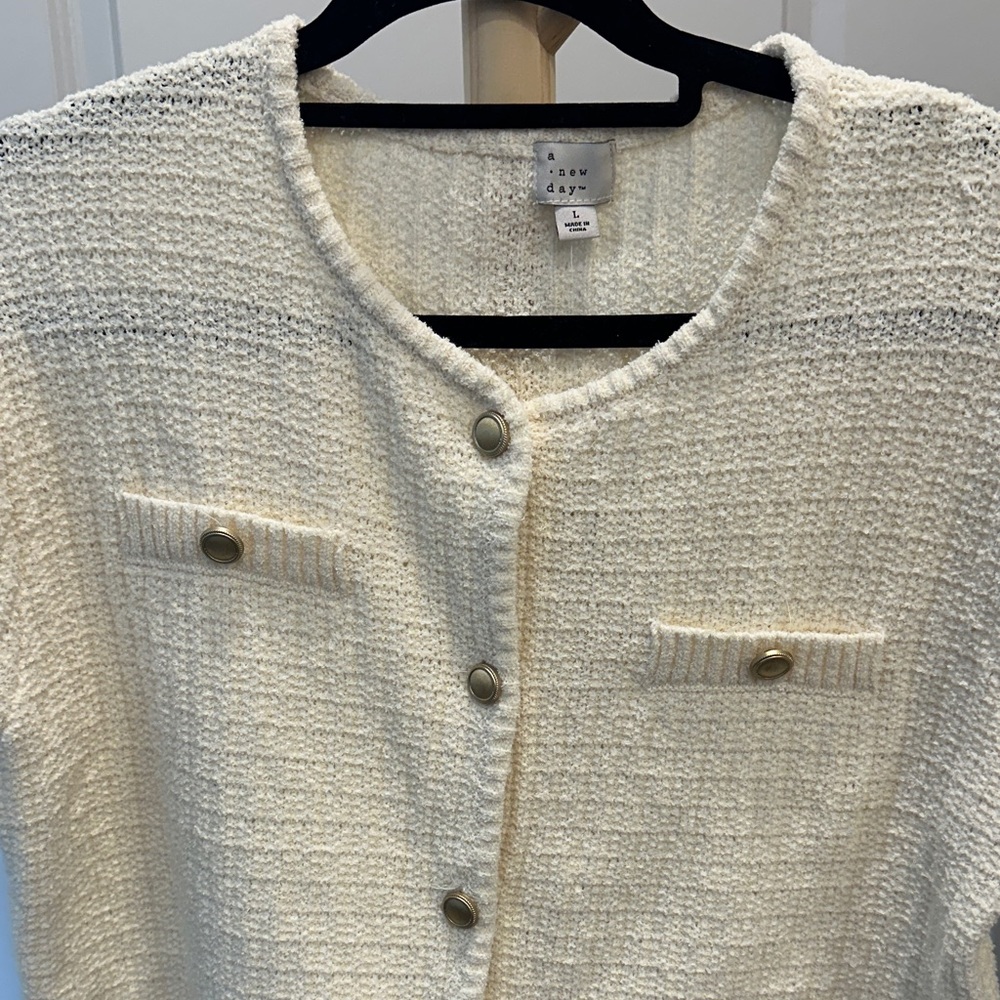 A New Day Ivory Textured Button Cardigan